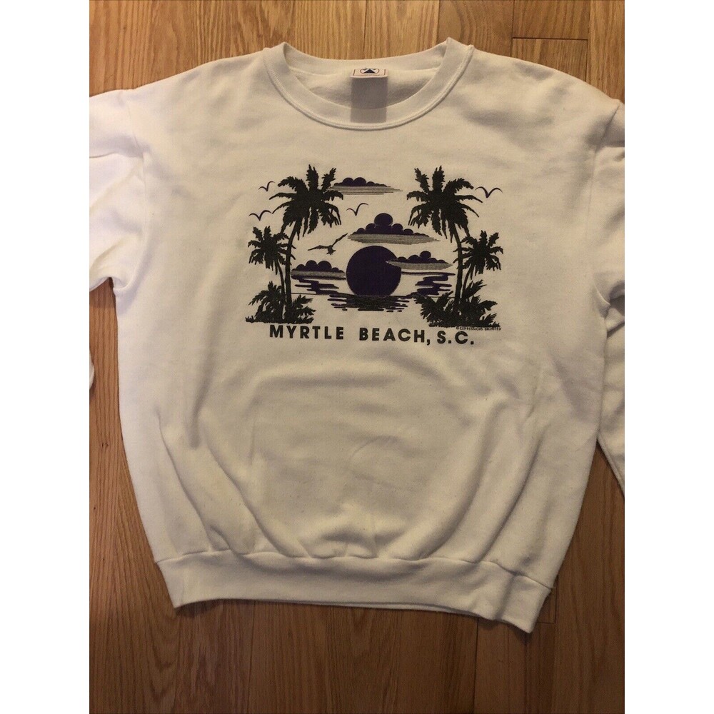 Myrtle Beach SC White Sweatshirt Large 50/50 Delta Tag Exc. Cond. Made in USA
